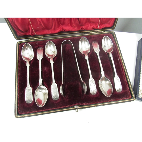 8260 - A cased set of Danish enamel and sterling silver spoons together with a cased set of silver teaspoon... 