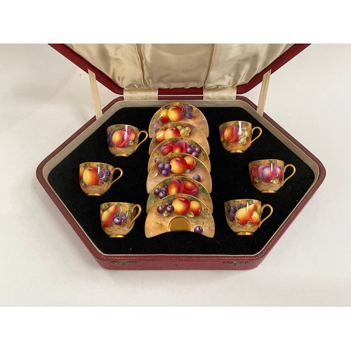 8209 - A Royal Worcester Demi-tasse coffee set decorated with painted fruit, Ayrton, Moseley and Townsend a... 