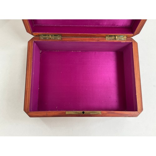 8211 - A Victorian burr walnut and ebony crossbanded sewing box with regal purple velvet lined interior and... 