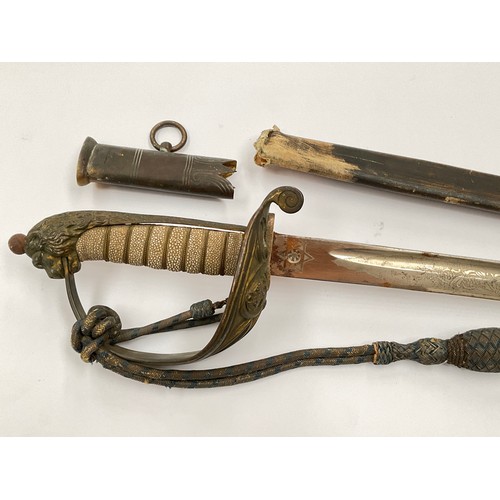 5436 - An 1827 pattern Naval Officer's sword, the blade by Gieves, George Crown, ray skin grips, scabbard f... 