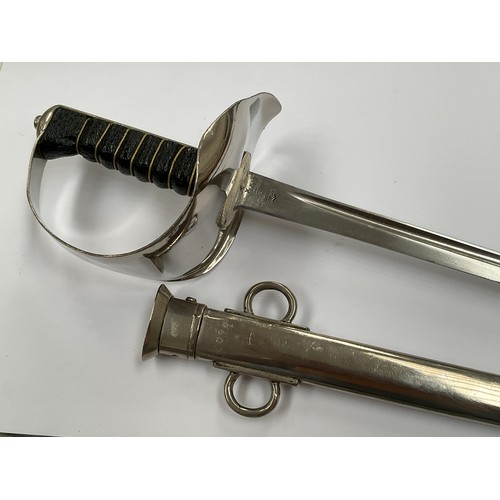 5432 - An 1897 pattern cavalry officer's sword, chromed and presumed to be a NCO as blade unmarked, with sc... 