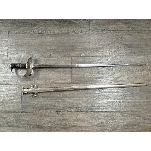 5432 - An 1897 pattern cavalry officer's sword, chromed and presumed to be a NCO as blade unmarked, with sc... 