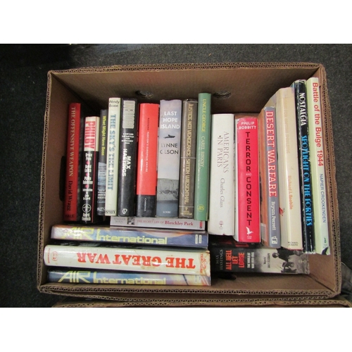 1203 - Five boxes of hardback military books including The Great War by John Terraine and War and The 20th ... 