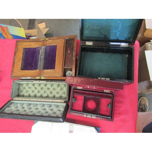 1456 - Three Victorian leather bound jewellery boxes one with silk interior, one with metal mounts and cent... 