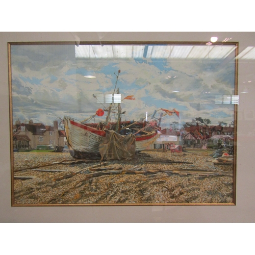 1002 - A Lowestoft fishing boat gouache, monogrammed, framed and glazed, 37cm x 53cm