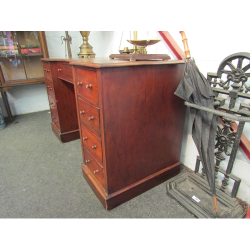 1005 - A 19th Century twin pedestal breakfront mahogany desk with tooled leather insert, 70cm x 120cm x 54c... 