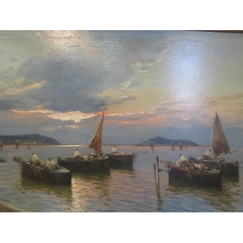 1013 - DE LUCA: An oil on canvas depicting Naples sea scene, signed lower right, gilt framed, 58.5cm x 118.... 