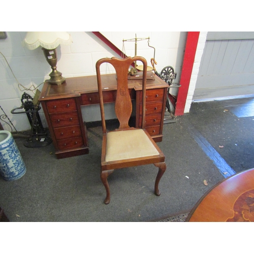 1020 - Four Edwardian Queen Anne style inlaid high back dining chairs, with drop-in seats and cabriole fron... 