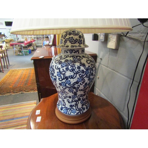 1084 - A modern blue and white baluster vase shaped lamp