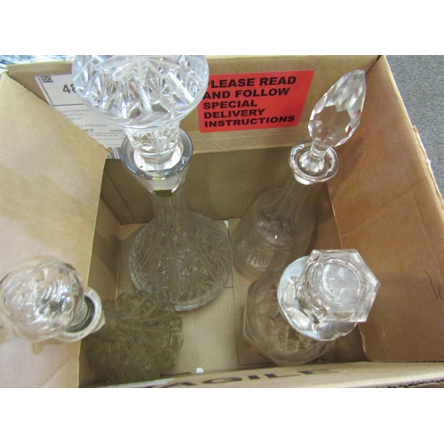 1458 - Three boxes of glass decanters, cut glass examples etc