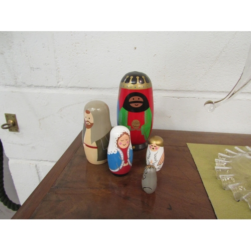 1096 - Three sets of wooden Russian dolls including nativity example