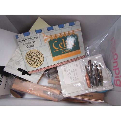 4026 - A box containing various cap badges and others, railway related etc