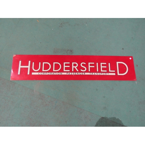 4059 - An aluminium Huddersfield Corporation passenger transport poster board heading, 98 x 20.5cm