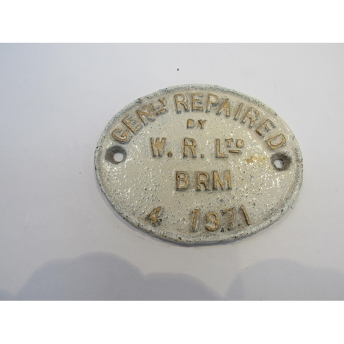 4067 - A cast iron B.R (M) General Repair wagon plate dated 1971, face restored