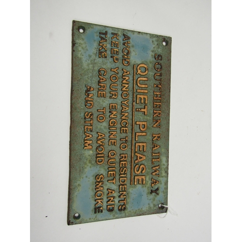 4091 - A cast iron Southern Railway sign - Quiet Please, 26.5 x 14.5cm