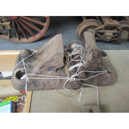 4116 - A cast iron rail chair with three spikes, company name faded but dated 1898   ((E) £10-20