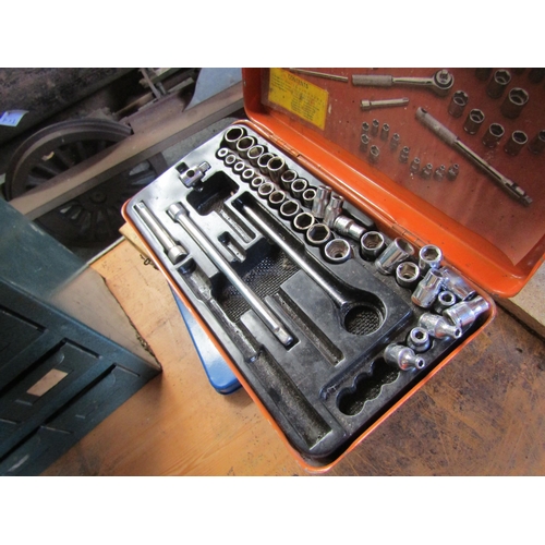 4123 - Three tap and die sets, socket set and a box of bearings, gromits etc