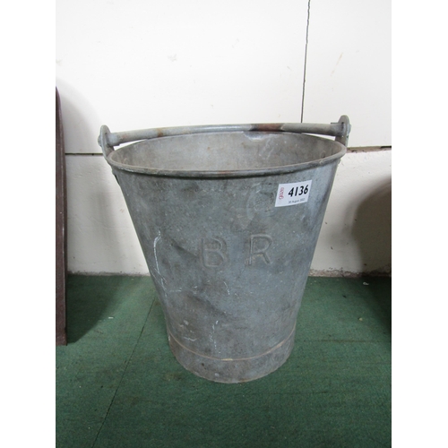 4136 - Two galvanised station buckets stamped B.R & SR