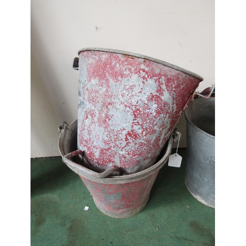 4146 - Two galvanised station buckets, ore with a round base