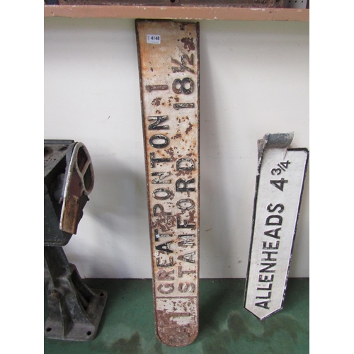 4148 - A cast iron road sign - A1 Great Ponton 1, Stamford 18 1/2, 121cm long