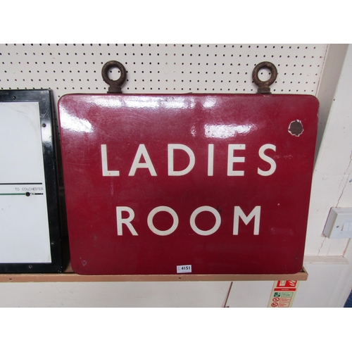 4151 - A B.R (M) double sided platform hanging LADIES ROOM, some enamel chips, 61 x 46cm