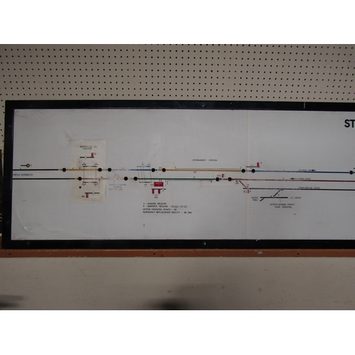 4152 - A framed STOWMARKET signal box diagram with traffolyte back plate and electronic light holes, 244.5 ... 