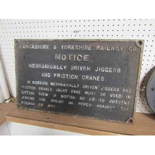 4161 - A cast iron Lancashire & Yorkshire Railway Co Notice - Mechanically Driver Jiggers on Friction Crane... 