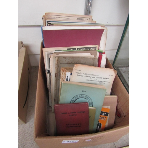 4187 - A box containing mixed railways booklets, working timetables, instruction books, etc relating to B.R... 