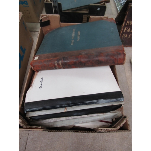 4203 - A box of railwayana ephemera relating to Thaxted, a leather bound book containing load extension dia... 