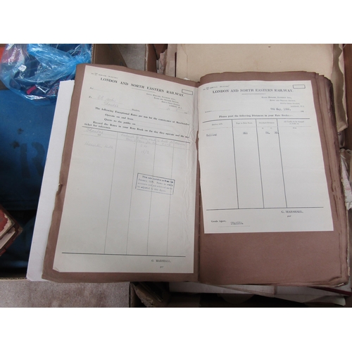 4203 - A box of railwayana ephemera relating to Thaxted, a leather bound book containing load extension dia... 