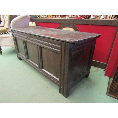 16 - A 19th Century oak three panel coffer with key, split to top, 61cm x 138cm x 54cm   (R) £50