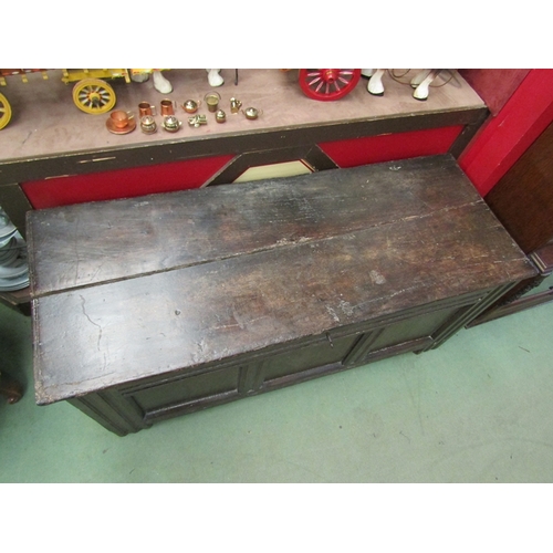 16 - A 19th Century oak three panel coffer with key, split to top, 61cm x 138cm x 54cm   (R) £50