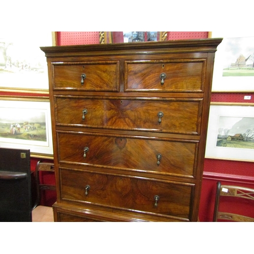 52 - A George II revival figured walnut chest on stand of two short over four long drawers, with chamfere... 