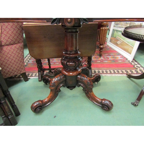 66 - An early Victorian circa 1850 burr walnut serpentine front hinged top card table on a carved and tur... 