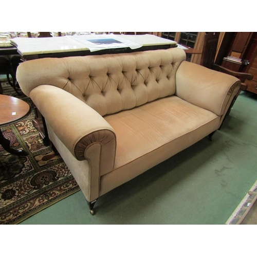 159 - Circa 1860 a Howards style country house sofa the button back rest and scroll arms on square taperin... 