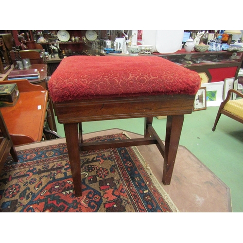 197 - A rosewood piano stool on 'H' stretcher, upholstered seat a/f    (E) £10-20