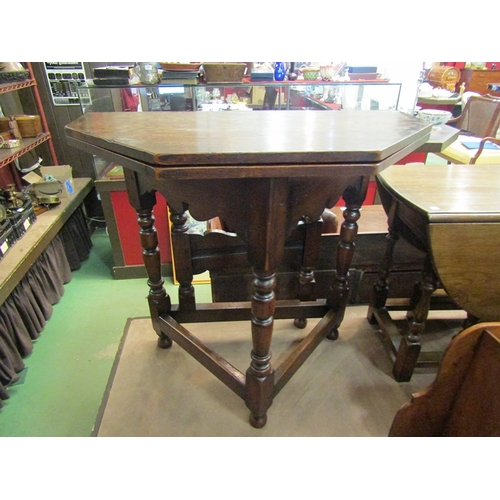 220 - In the manner of Titchmarsh & Goodwin an oak 17th Century revival credence table the hinged fold ove... 