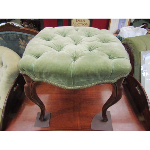 109 - A circa 1860 walnut deep buttoned seat stool with serpentine sides over carved cabriole legs    (R) ... 