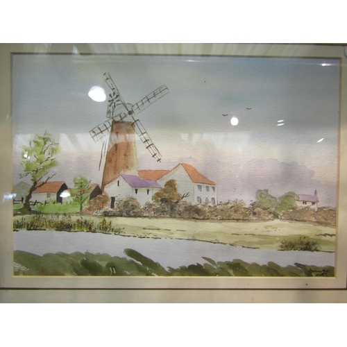 241 - A watercolour of a Windmill, framed and glazed,  22cm x 32cm