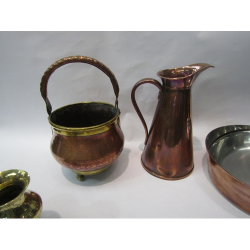 288 - A collection of metal wares, two copper and brass pans, etc