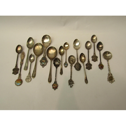 327 - A selection of silver and silver plated collectors spoons including and coat of arms examples