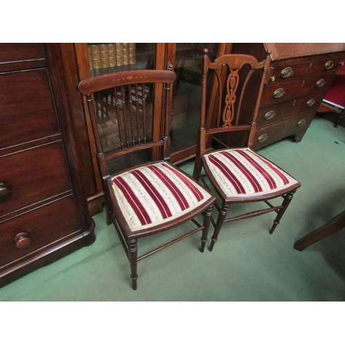 72 - Two Edwardian mahogany bedroom chairs with stripe upholstery  (BB)