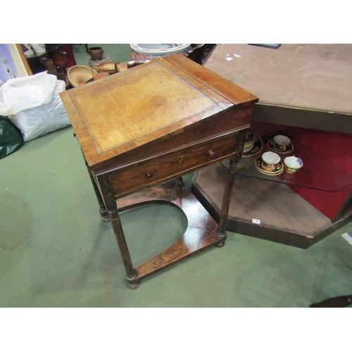 8 - A 19th Century veneered writing desk with faux drawers and single drawer to side with lid opening to... 