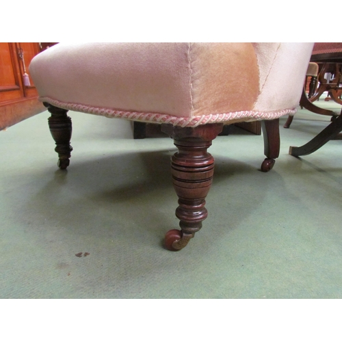 170 - A Circa 1900 rounded top button backrest bedroom armchair the serpentine front seat over ring turned... 