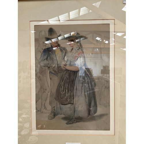 1048 - CARL GOEBEL (1824-1899): Watercolour, an Austrian couple in traditional clothing at a country fair, ... 