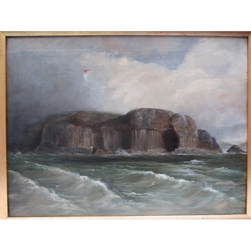 1069 - M. ALEXANDER (XIX) A 19th Century coastal scene, the Island of Staffa, cliffs and waves, oil on canv... 