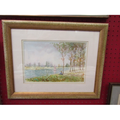 1100 - P J MOCKTON SNELL (XX): Impressionist style watercolour of a woman sitting on a tree lined riverbank... 