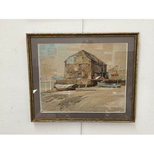 1117 - EDWARD DOUGLAS LYONS (1905-1983): Watercolour, the harbour office on the jetty at Rock, Cornwall, si... 