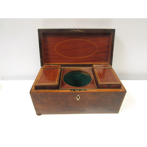 1177 - A 19th Century burr walnut tea caddy with twin box interior and mixing bowl space. 15cm x 30.5cm x 1... 