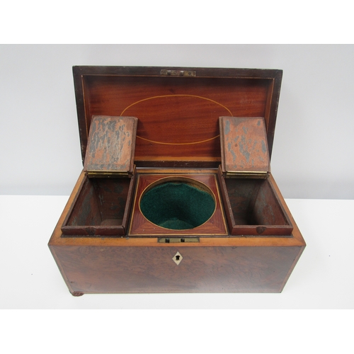 1177 - A 19th Century burr walnut tea caddy with twin box interior and mixing bowl space. 15cm x 30.5cm x 1... 